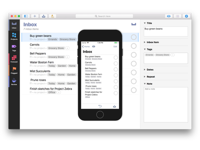 Screenshot of the tagging interface in OmniFocus 3 on both the Mac and iOS platforms
