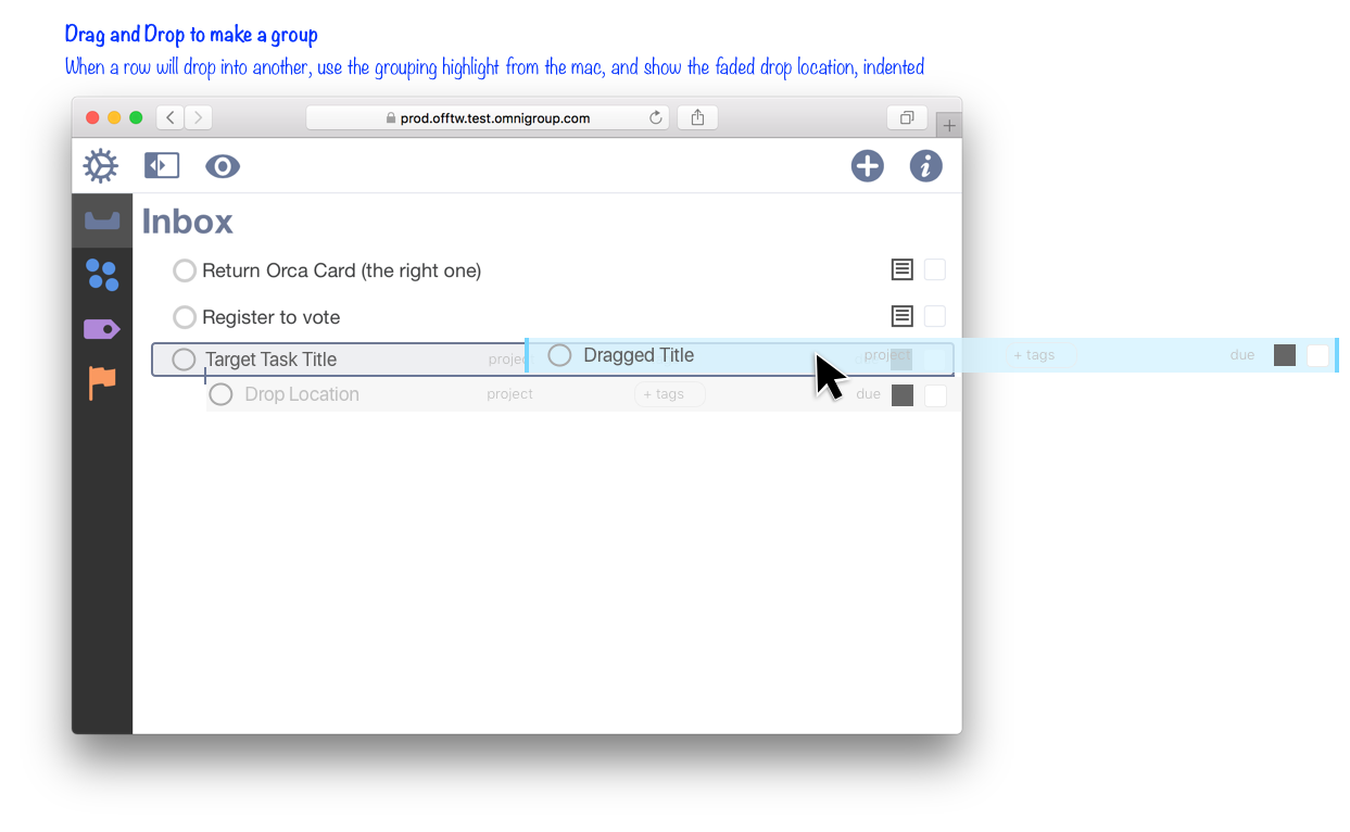 Mockup showing how creating groups with drag and drop should appear
